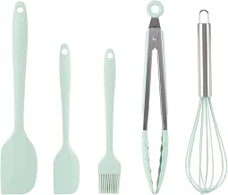 GOLEDU 5-Piece Silicone Spatula Set Food-Grade Silicone Spatula Oil Brush Food Tongs Whisk Set Non-Stick Heat-Resistant Bakeware One-Piece Molded Stainless Steel Core Dishwasher Safe