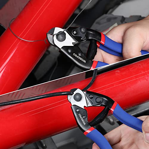 WORKPRO Drahtseilschneider Drahtschneider 190mm, Drahtseilschere Kabelschneider, Chrom-Vanadium-Stahl, Schneiden für Drahtseil Edelstahl Seil Fahrrad Bremshebel Kabel Reparatur