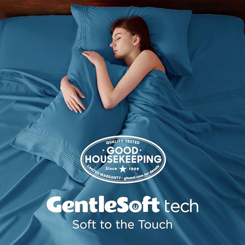 Image of Bedsure Deep Pocket Twin Sheets Set - Fits Mattresses Up to 21 Inches Thick -3 Piece GentleSoft Bed Sheets, Moisture Wicking, Soft & Cooling Bedsheet & Pillowcases, Easy & Secure Fit, Teal Blue