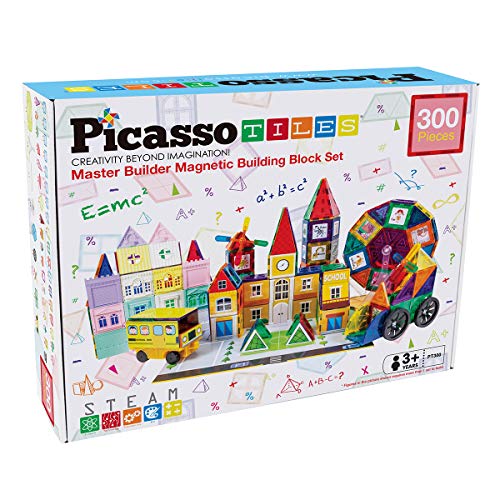 Picassotiles Master Builder Magnetic Early Educational Toy Building Block Kit With 3 In 1 Playboard For Kid,Baby Ages 3 And Up, Stem Construction With School, Bus, Hospital, Police Station, 300 Piece #TOP7