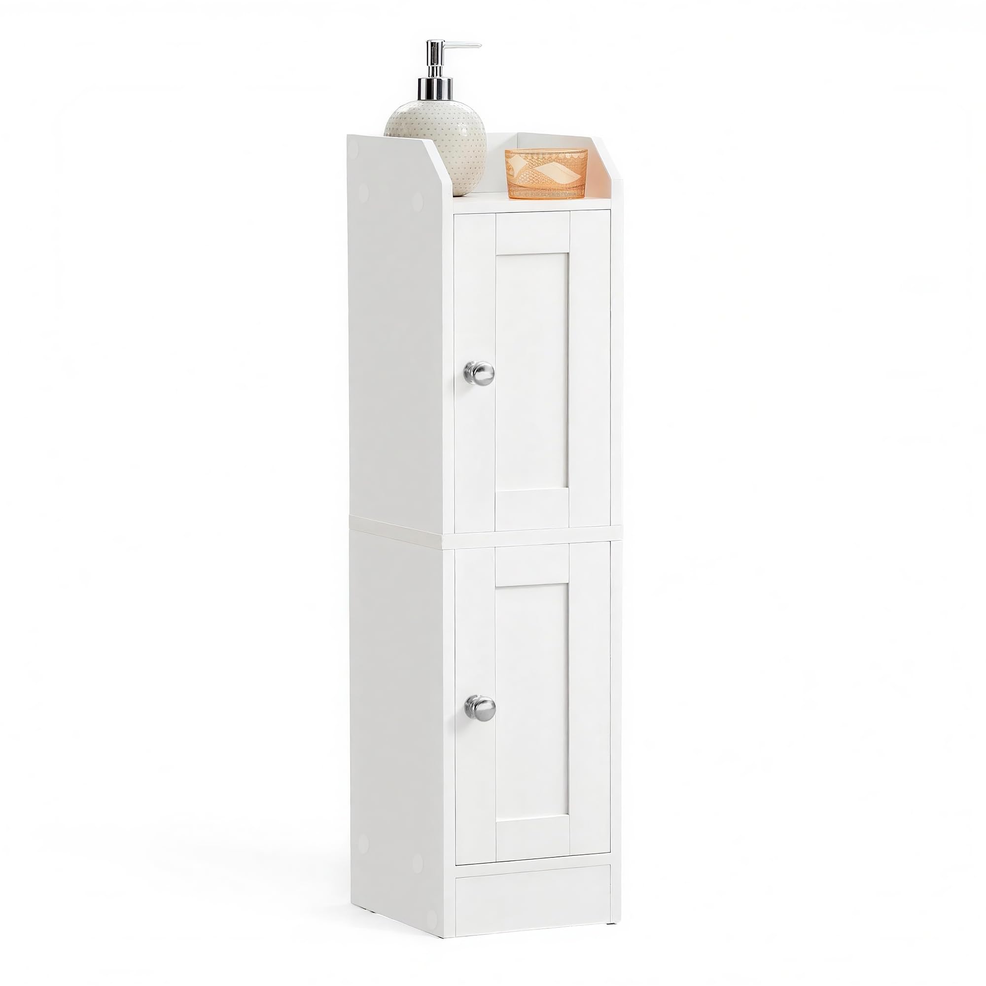 VASAGLE SIREN Collection - Slim Bathroom Cabinet, Corner Floor Cabinet, Narrow Toilet Paper Storage, Adjustable Shelves, Doors Open to Left or Right, Farmhouse, Cloud White BBK312WB02