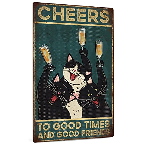 Putuo Decor Black Cat Cheers Decor, Funny Vintage Bar Metal Sign, 12 X 8 Inches Wall Sign For Bar, Man Cave #TOP23