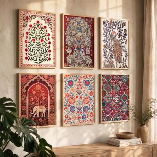 Image of kotart Premium Digital Madhubani Paintings with Frame for Home Decoration - Traditional Painting for Living Room Bedroom Office Room Decor - Painting for Wall Decoration - Pack of 6 (Art 6, 13x17 inch)
