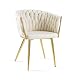 BETTSO - Larissa - Upholstered chair - with braided/woven backrest - velour/velvet - golden metal legs - office chair - dressing table - dining room - velvet beige Product Image 1