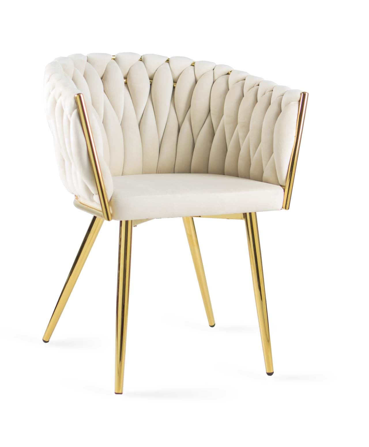 BETTSO - Larissa - Upholstered chair - with braided/woven backrest - velour/velvet - golden metal legs - office chair - dressing table - dining room - velvet beige Product Image 1