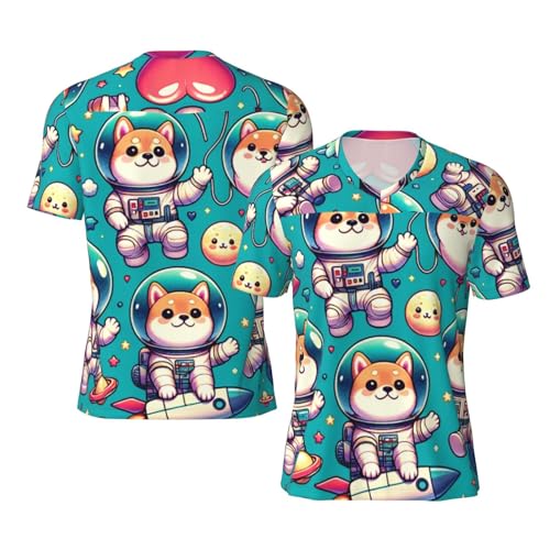 Stylish Athletic Sports Jersey Cute-Shiba-Inu-Astronauts Men's Rugby Jersey X-Large Black