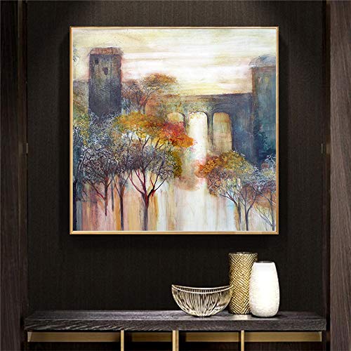 dsdsgog Vintage Abstract Trees and Lakes Landscape Painting on Canvas Posters and Prints Wall Art Picture For Living Room Decor 20x20cm Frameless