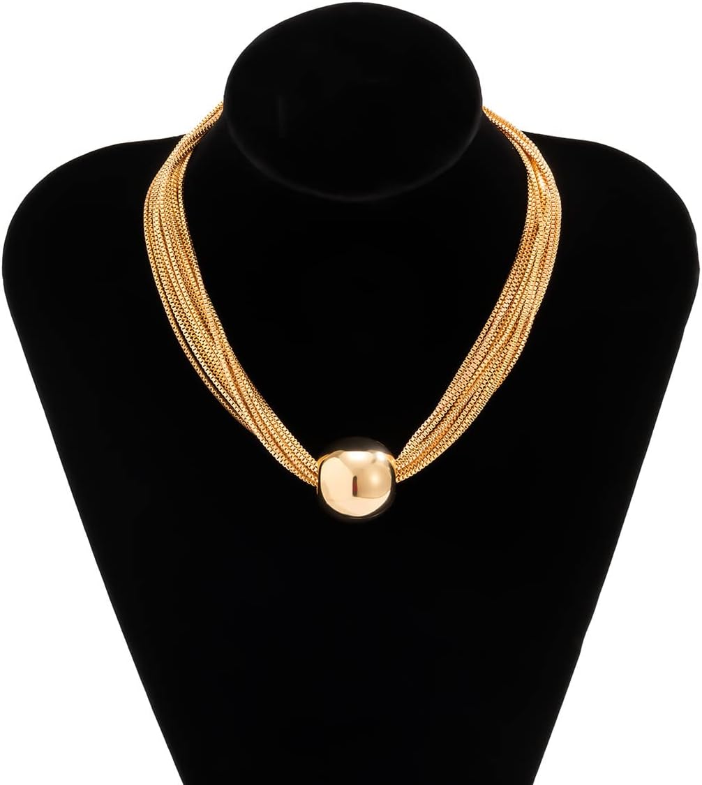 CJIAYUJEW Chunky Gold Choker Necklace for Women Gold Silver Thick Statement Choker Necklace Geometric Sphere Necklace for Women - Image 5