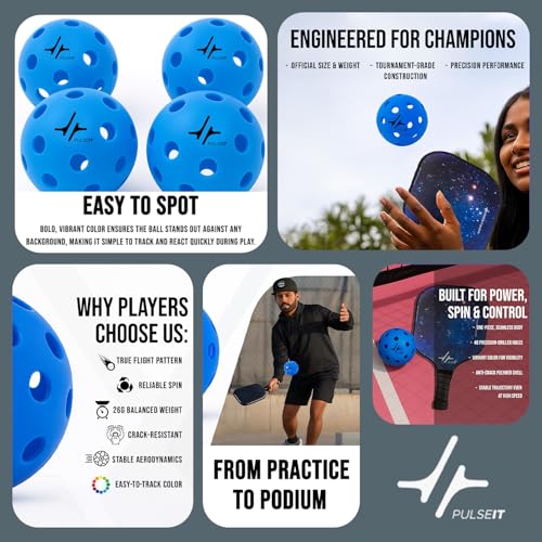 Image of PulseITRally Outdoor Pickleball Balls Set of 6 | 40 Precision Holes, Stable True Flight & Consistent Bounce | Durable High Visibility Pickle Balls for Training, Practice & Competition | Blue