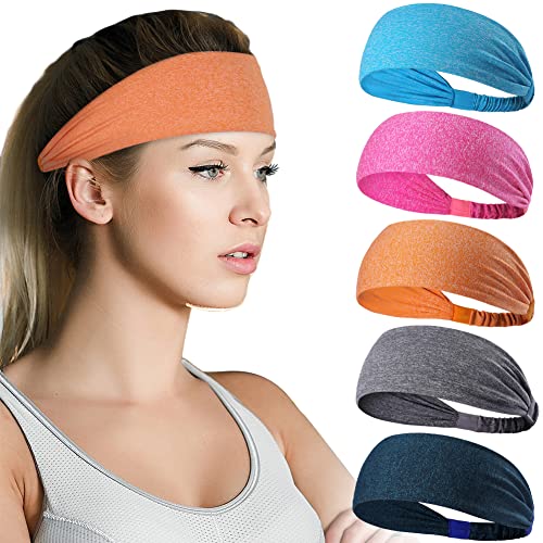 Image of Beister Sports Headbands for Men & Women (5 Pack), Moisture Wicking Sweatbands, Elastic Non Slip Sweat Bands, Athletic Workout Fashion Wide Hair Bands for Running, Cycling, Basketball, Yoga