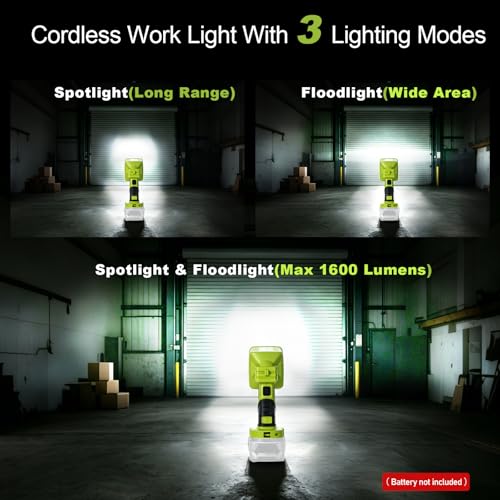 Image of 1600LM Flashlight for Ryobi ONE+ 18V Li-ion Ni-Cad Ni-Mh Battery, Portable Handheld Flashlight Project Light for Camping Workshop Garage Car Repairing, Emergency and Job Site(Battery not Included)