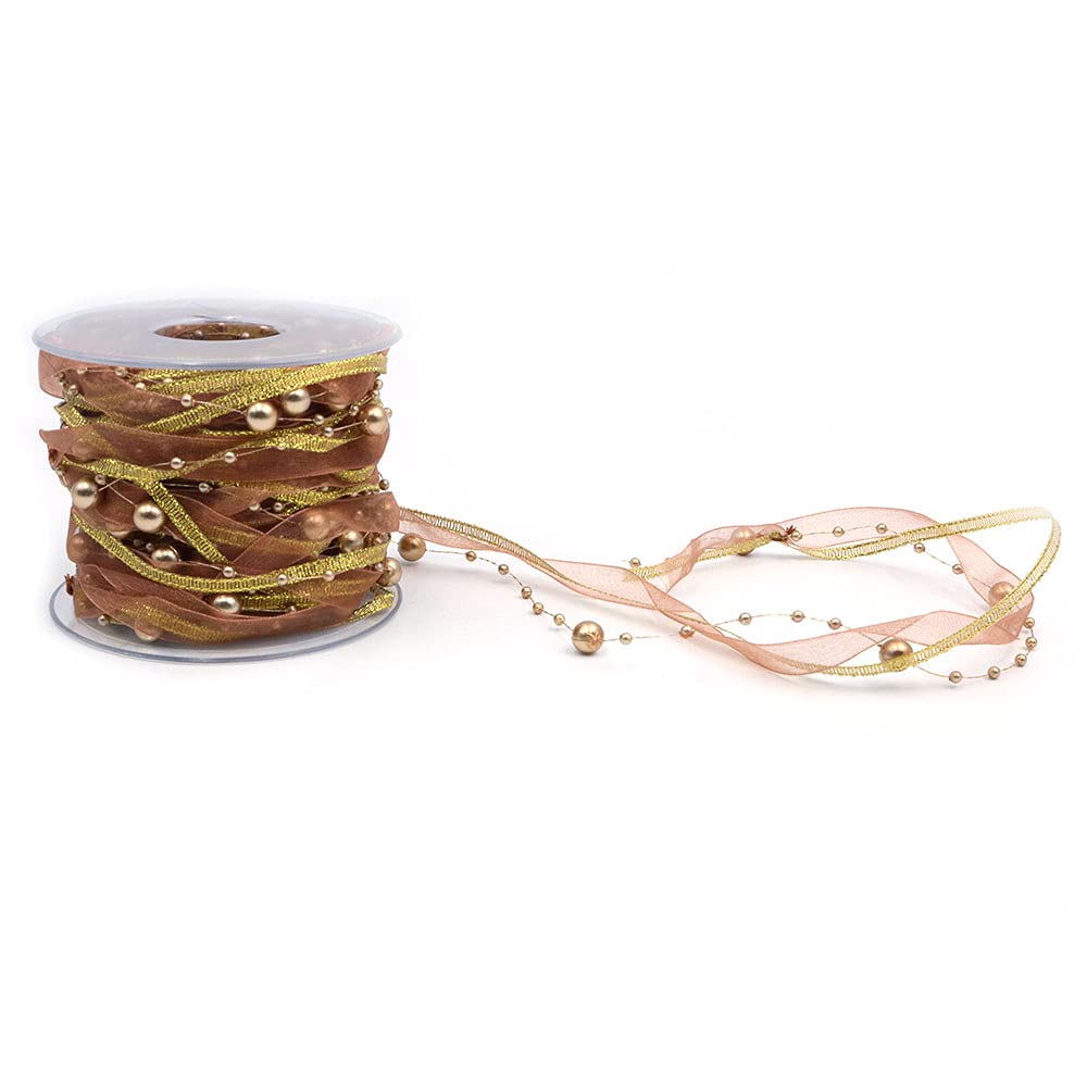 ANCLLO Artificial Bead Ribbon Chiffon Ribbon (Gold)