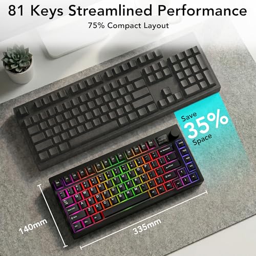 Image of TECWARE Spectre 75 Mechanical Gaming Keyboard | Customizable LCD Screen Display & Knob | Tri-Mode Wireless Bluetooth 2.4GHz | Gasket Mount Hot Swappable | Black Candy Red Linear Switches