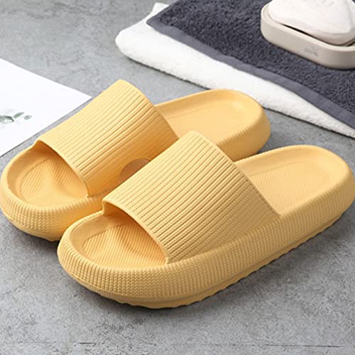 Generic 1 Pair Pillow Slippers Shower Bathroom Sandals Yellow Non Slip Quick Drying Open Toe Slippers Soft Thick Sole Flip Flops #TOP3