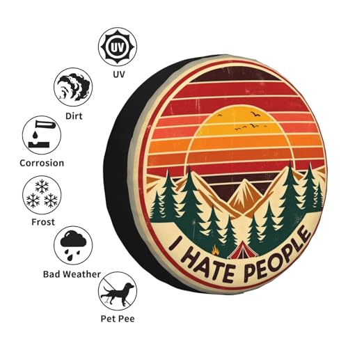 Image of Universal Fit Spare Tire Cover for Rv, SUV, Camper Vintage I Hate People Tire Covers Weatherproof, Dust-Proof Wheel Protector for Camping & Travel Trailer