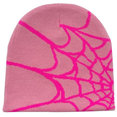 Arcimatto Y2k Spider Beanie Hat Wool Acrylic Knit Skull Cap Winter Warm Streetwear MEA Design Hats for Women Man Teenagers(Pink Pink)