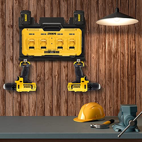Demao DeWalt DCB104 Şarj ve Pil için Duvar Montaj Braketi, Metal Siyah Sağlam 4 Pil Tutucu ve Alet Odası ve Garaj için Şarj Tutucu