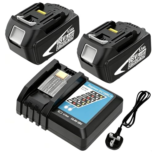 2 Pack 5500mAh Replacement for Makita 18V Batteries + Charger DC18RC for BL1860B BL1860 BL1850 BL1830B BL1830 BL1840 BL1820 BL1835 BL1845 with LED Indicator