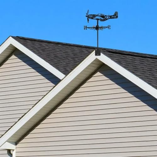 Black Metal Art Weathervane Airplane Style Wind Direction Indicator Outdoors Decorations for Garden Roof Yard Building Wind Vane (Aircraft E)