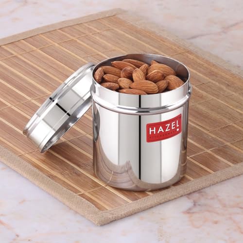 Image of HAZEL Stainless Steel See Through Container 250 ml | Steel Storage Jar with Transparent Lid | Small Kitchen Container for Spices, Dry Fruits & Snacks