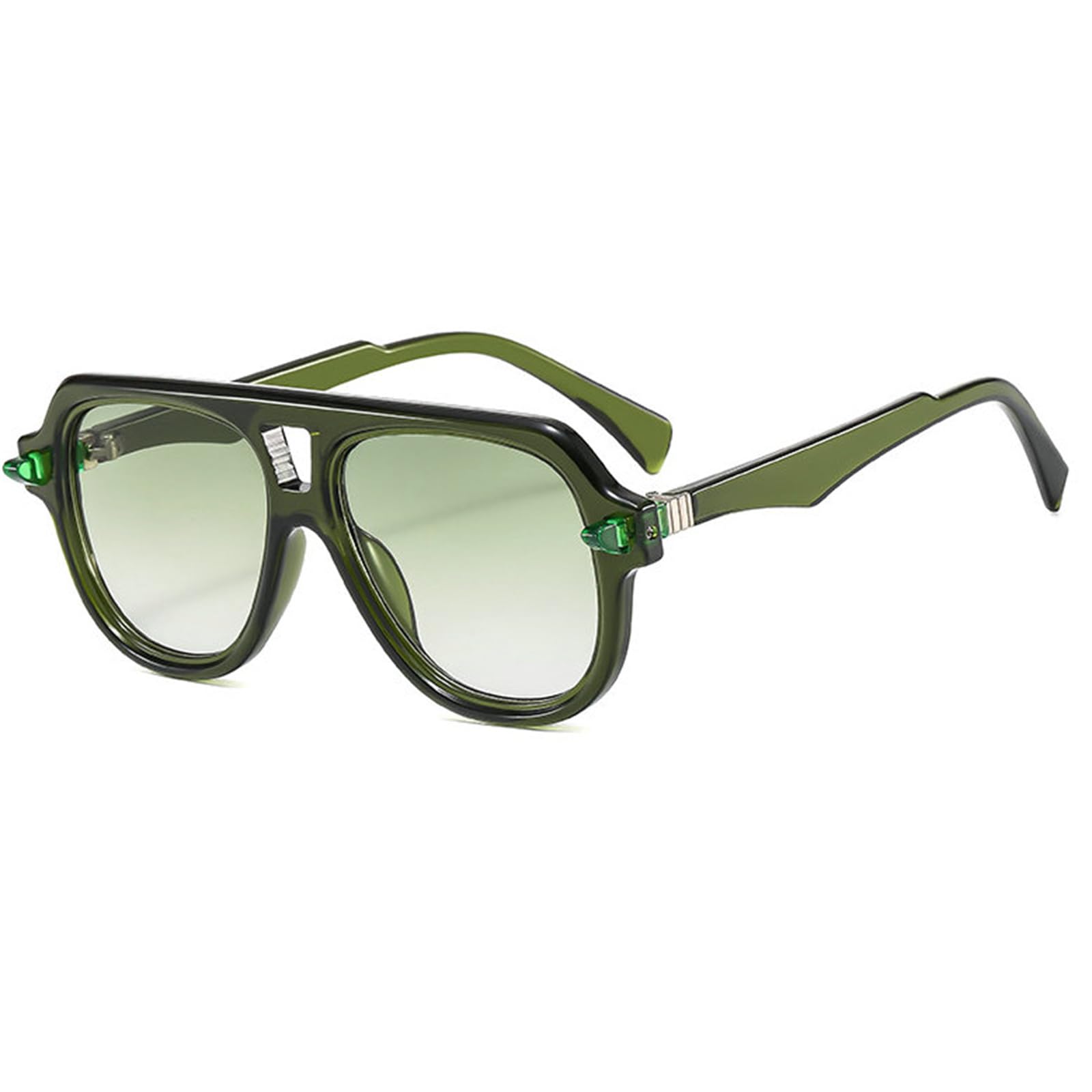 willochra Retro Double Bridges Pilot Men Rivets Sunglasses Fashion Clear Gradient Shades UV400 Women Punk Sun Glasses (green)