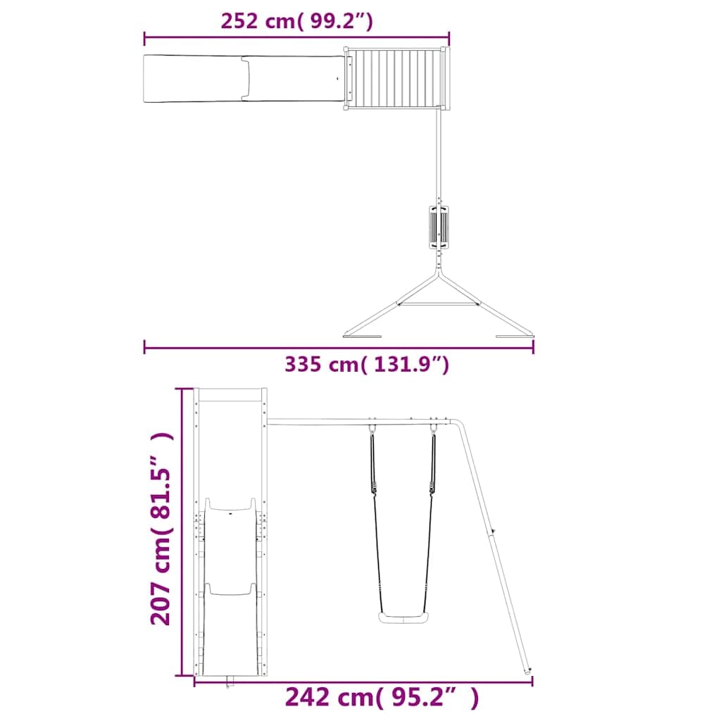Wieża do zabawy z litego drewna sosnowego, zabawka ogrodowa z huśtawką, zjeżdżalnia falista, piaskownica i rusztowanie wspinaczkowe dla dzieci w wieku 3-8 lat, zabawka outdoorowa, do ogrodu