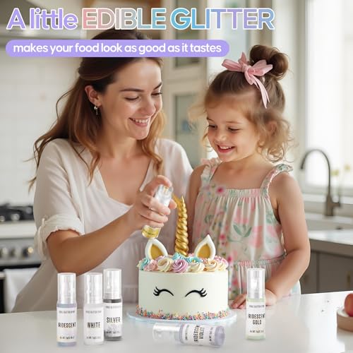 Edible Glitter Spray,2 Colors Iridescent & Iridescent Gold Food Grade Edible Glitter Set for Drink Cake Beverages,Cupcakes,Cake Pops and Cookies Decorating - Thumbnail 5