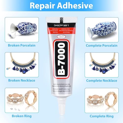 Image of B7000 Multipurpose Adhesive Glue | Jewelry, Beads, Clothes, Shoes, Fabrics,Screen Repair, Metal, Stone, Glass, Mobile Phones,Artificial Crystal Crafts (50ML, 1.68fl oz (Pack of 1))