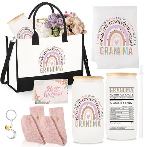 HAOQINA 8 PCS First Time New Grandma Gifts Set Birthday Gifts for Grandma Soon to be