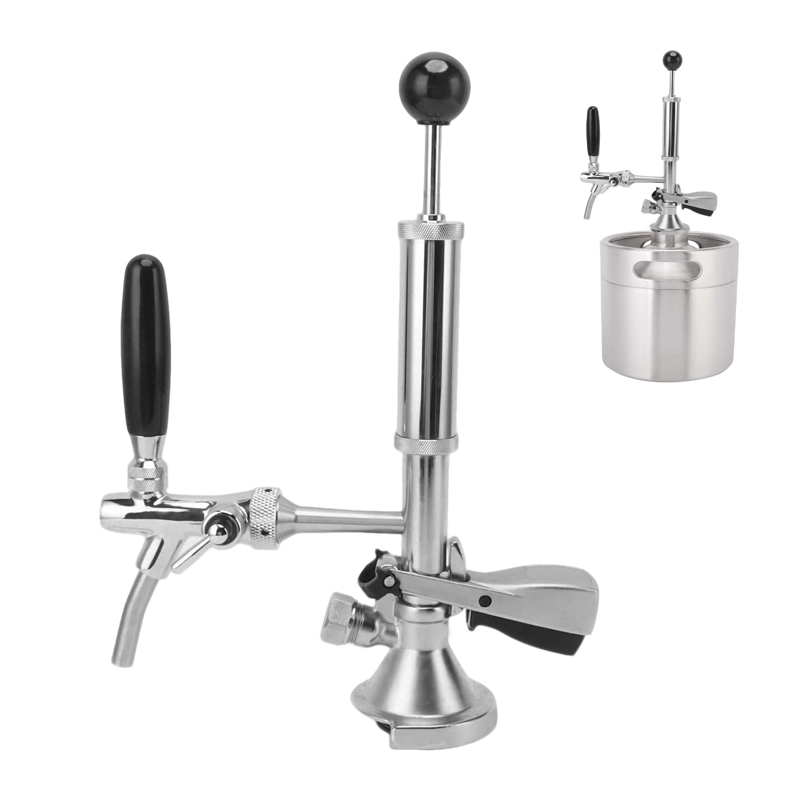 Pompa di birra da 4 pollici, rubinetto a botte di birra in acciaio inox, con pompa ad aria e distributore, rubinetto a pistone per collegamenti a becco, pompa per birra a botte, perfetto per feste da