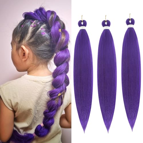 Purple Hair Extensions Pre Stretched Braiding Hair - 26 Inch Purple Hair For Braiding Hair Soft Yaki Texture 3 Packs Crochet Braids Hair Extensions for Black Women (Dark Purple)
