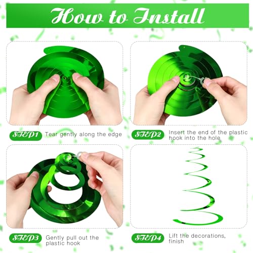 Image of 36 Pcs Hanging Swirl Party Decorations Plastic Streamer Swirls Spiral Party Decorations for Ceiling Birthday Wedding Baby Shower Graduation(Green)