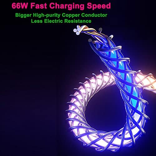 Image of RGB Colorful USB A to USB Type C PD 66W Fast Charging Cable Phone Charger High Data Speed Visible Light Up Colourful RGB Current Flowing for All USB C Device-RGB USB A to C 39 Inches