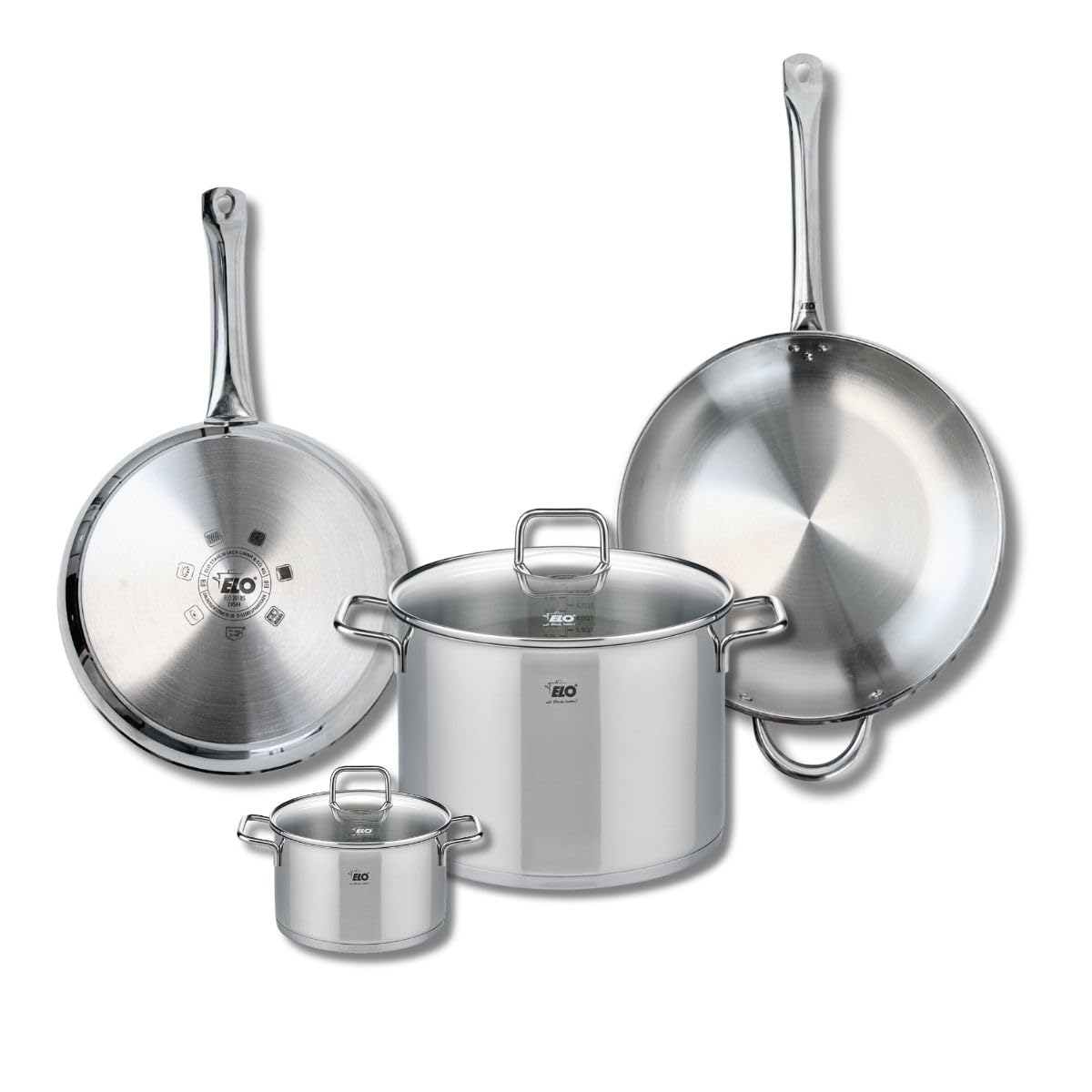 Batterie de cuisine ELO 9508850 inox avec 2 poêles et 2 faitouts pour induction