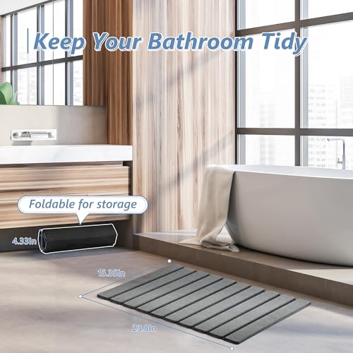 AWW Foldable Grey Diatomaceous Earth Bath Mat - Super Absorbent, Non-Slip, Quick-Drying, Easy to Clean, Compact Storage
