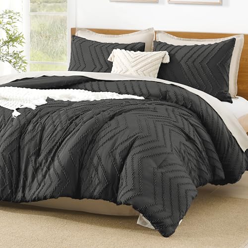 Litanika Dark Grey Full Comforter Set, 3 Pcs Boho Tufted Bedding Set