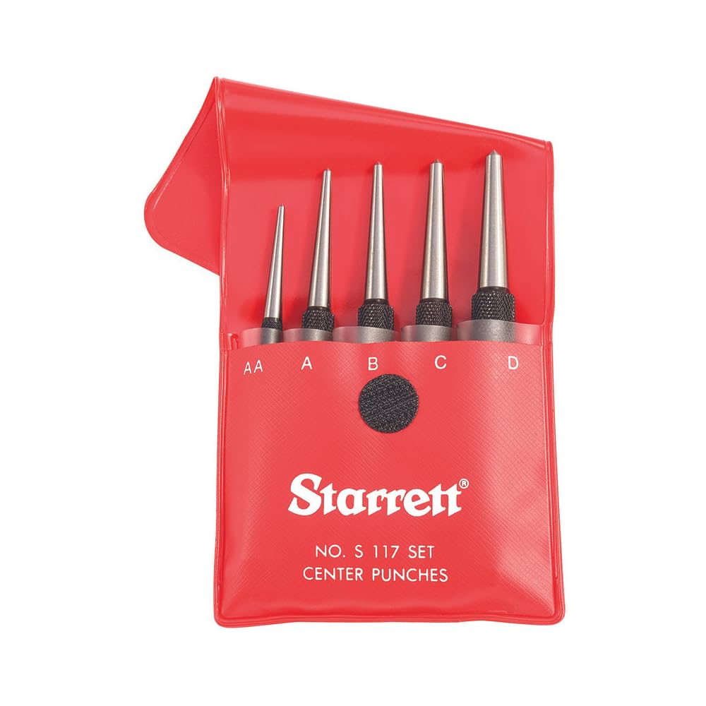 StarrettS117PC Centre Punches Set, 1/16", 5/64", 3/32", 1/8", 5/32" Diameters, In Plastic Case