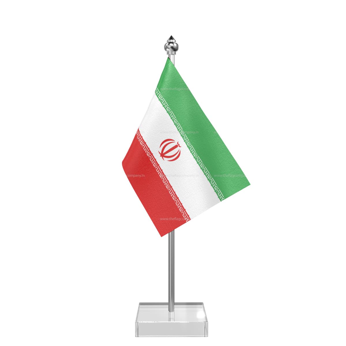The Flag Company Iran Table Flag | 4x6 Inch National Flag | Stainless Steel Pole with Transparent Acrylic Base | Desk Flag for Office, Events & Home Décor