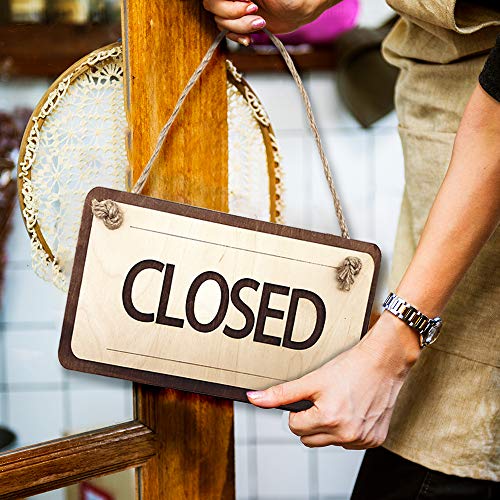 Wooden Open Closed Sign 12Х6 Inch - Wooden Rustic Open And Closed Sign For Business - Wood Hanging Business Open Sign With Rope - Double Sided Vintage Open Signs For Shop Door Window Open Close Sign #TOP6