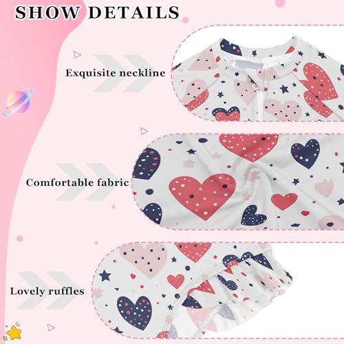 Heart Valentine Girls Long Sleeve Rashguard Swimsuit UV Protection One-Piece Swimwear Bathing Suit B04034894