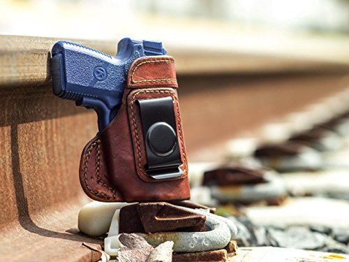 OUTBAGS USA LS3PM9X (Brown-Right) Full Grain Heavy Leather IWB Conceal Carry Gun Holster for Kahr PM9 9mm with Crimson Trace Laser. Handcrafted in USA.
