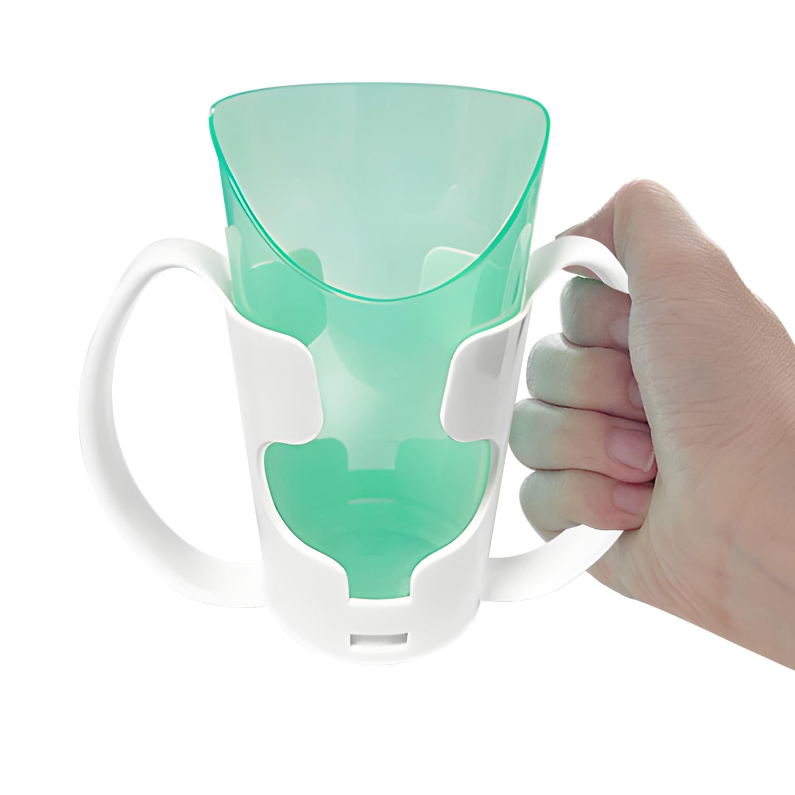 GREUS Vaso de 250 ml para beber con soporte desmontable, 2 asas, vasos de convalecencia, utensilios para ancianos, lesiones de cuello, pacientes con espondilosis cervical