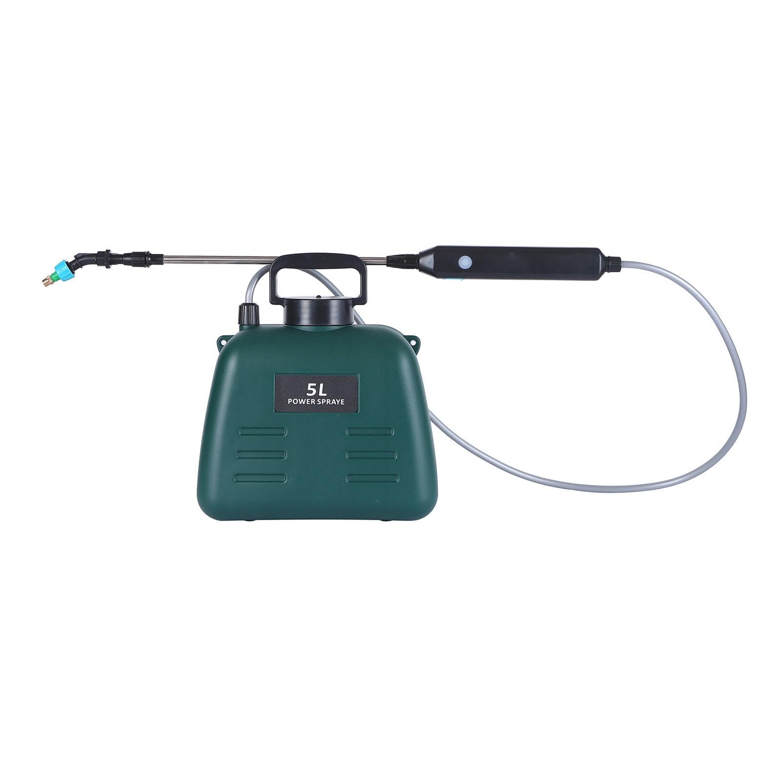 Spruzzatore Portatile Elettrico con Asta Retrattile Serbatoio 5L 3 Ugelli Multifunzione Tracolla Regolabile Adatto a Giardinaggio Pulizia Domestica, Verde
