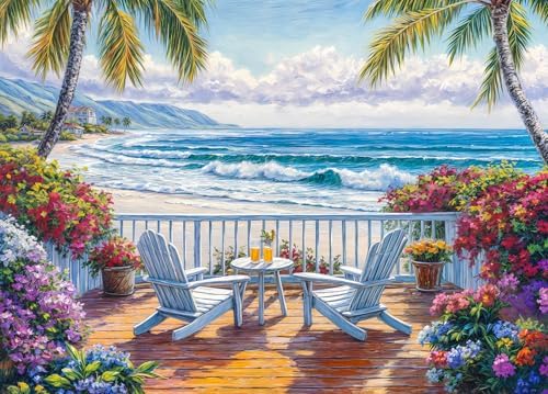 Seaside Lifestyle Jigsaw Puzzle 1000 Teile Erwachsene | Tipps zu den Buchstaben des Rückens/Abschnitte A-D, großes Poster, Größe 70×50cm, staubfrei, Familienaktivität für drinnen