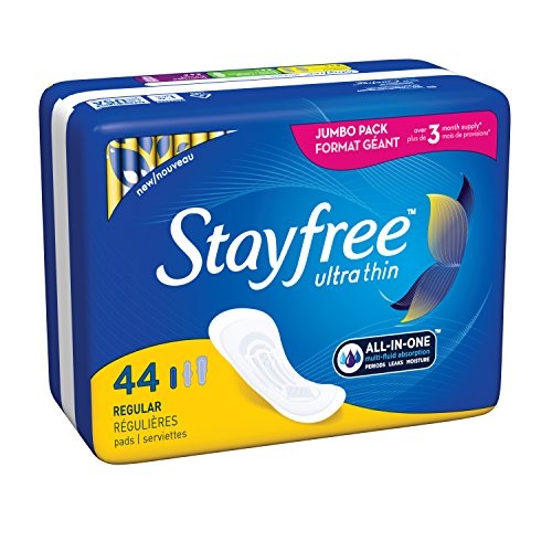 Image of Stayfree Ultra Thin Regular Pads For Women, Wingless, Reliable Protection and Absorbency of Feminine Moisture, Leaks and Periods, 44 count