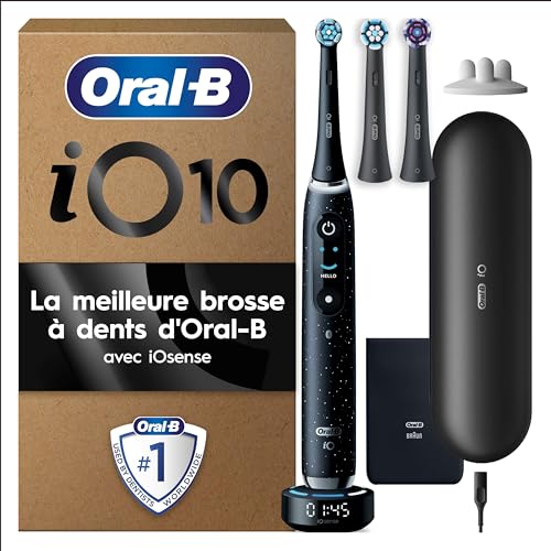 Oral-B Brosse A Dents Electrique Intelligente iO 10 Noire, 7 Modes De Brossage Dont Mode Blancheur, Propreté De La Langue, 3 Brossettes De Rechange Oral B, Conseils iO Sense, Etui De Voyage Chargeur