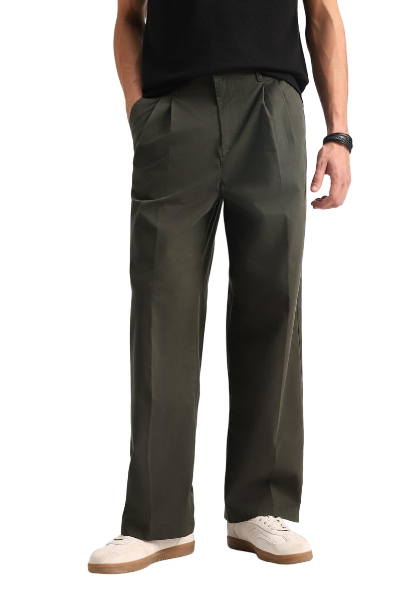 snitch Men Casual Wear Trousers | Baggy Fit Wide-Leg Pleated Front Plain Design | Breathable Cotton Blend Medium-Stretch Fabric for Summer & Everyday Use-picture-31