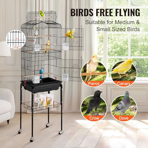 VEVOR 64-inch Open Top Large Parrot Bird Cage with Detachable Rolling Stand for Parakeets Finches Canaries Lovebirds Cockatiels Budgies Small Quaker Conures Flight Birdcage with Swing and Perch - Image 3