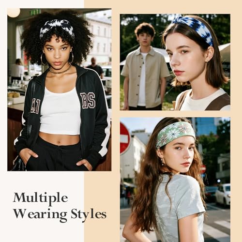 Image of HSEM Sports Headbands for Women - 6 Pack Stretchy Non-Slip Wide Hair Bands - Soft Thick Elastic Sweatbands for Workout, Washing Face, Makeup, Running, Spa & Daily Fashion 1 Green Floral 5 Mixed 2-10