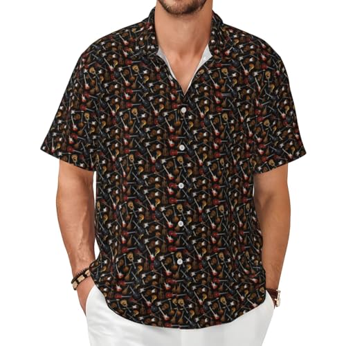 Chemise d'été à manches courtes pour homme avec imprimé guitares en tissu léger